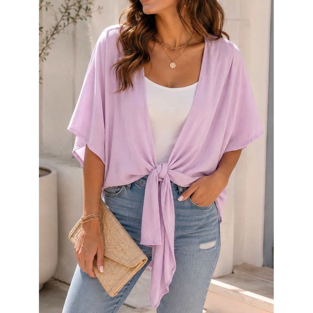 Wild Fable Light Lavender Tie Front Kimono Wrap Top OSFM Rayon Cover Up